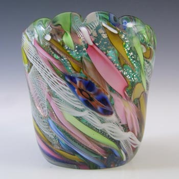 AVEM Murano Zanfirico, Silver Leaf + Aventurine Green Glass Vase