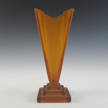 Bagley #1333 Art Deco 7.75\" Frosted Amber Glass \'Wyndham\' Vase