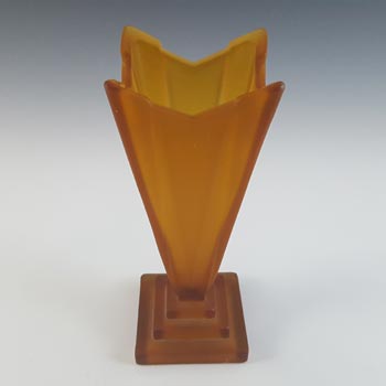 Bagley #1333 Art Deco 7.75" Frosted Amber Glass 'Wyndham' Vase
