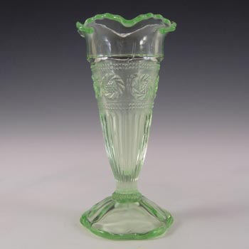 Bagley #3187 Art Deco 6" Vintage Green Glass 'Katherine' Vase