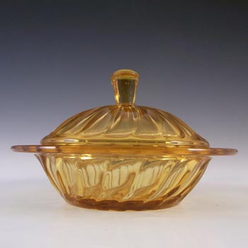 Bagley #3141 Art Deco Amber Glass Carnival Butter Dish