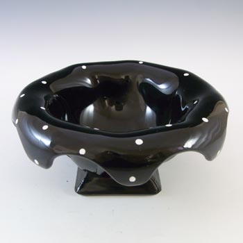 Bagley #3061 Art Deco Polkadot Black Glass 'Equinox' Posy Bowl