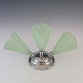 Bagley Art Deco Green Glass & Chrome Grantham Epergne / Vase