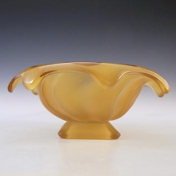 Bagley #3061 Art Deco Frosted Amber Glass \'Equinox\' Posy Bowl