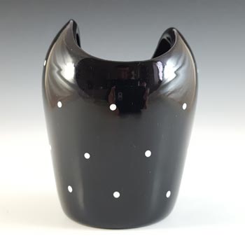 Bagley #3206 Art Deco Polkadot Black Glass \'Ocean\' Posy Vase