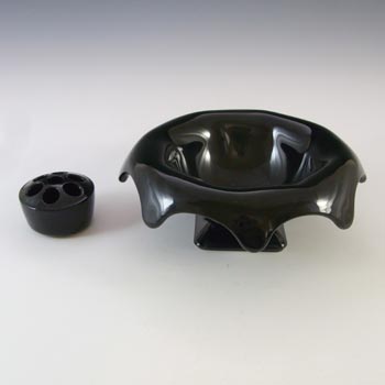 Bagley #3061 Art Deco Jetique Black Glass 'Equinox' Posy Bowl