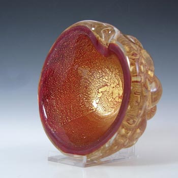 Barovier & Toso Murano Bullicante Gold Leaf Red Glass Bowl