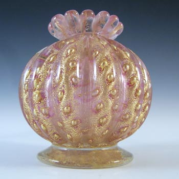 Barovier & Toso Murano Gold Leaf Pink Glass Bubble Vase