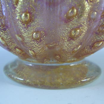 Barovier & Toso Murano Gold Leaf Bullicante Pink Glass Vase