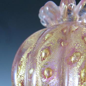 Barovier & Toso Murano Gold Leaf Bullicante Pink Glass Vase