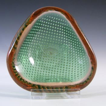 Ferro Italarts Murano Green & Amber Glass Bullicante Bowl