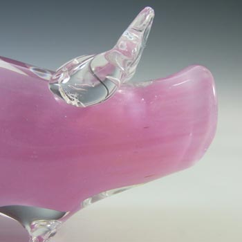 BOXED Caithness Crystal Pink & Clear Glass Pig Paperweight