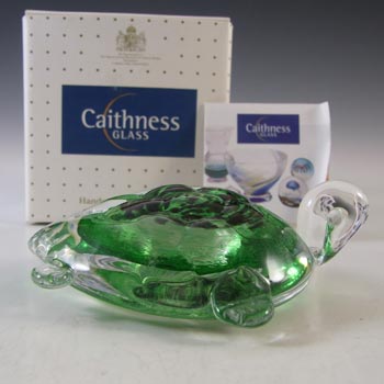 BOXED Caithness Crystal Green Glass Tortoise Paperweight