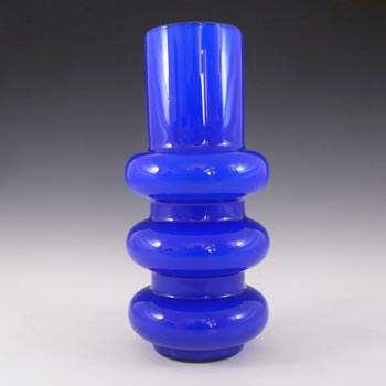 Ryd Glasbruk Swedish / Scandinavian Blue Glass Hooped 10\" Vase