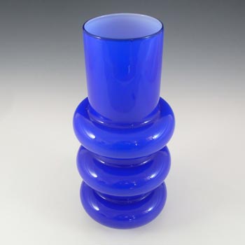 Ryd Glasbruk Swedish / Scandinavian Blue Glass Hooped 10" Vase