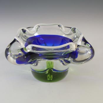 Chřibská #316 Czech Vintage Blue, White & Green Glass Ashtray Bowl