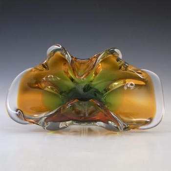 Chřibská Mid Century Czech Green & Orange Glass Bowl