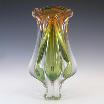 Chřibská #119/3/23 Green & Orange Glass Vase