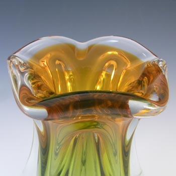 Chřibská #119/3/23 Green & Orange Glass Vase