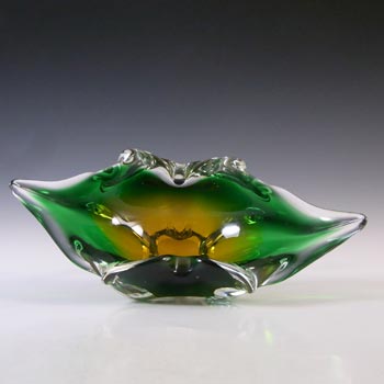 Chřibská #296/5/22 Czech Green & Orange Glass Bowl