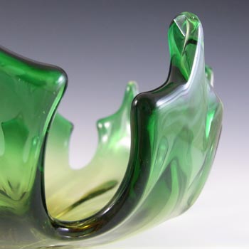 Cristallo Venezia Murano Green & Amber Sommerso Glass Vintage Bowl