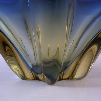 Cristallo Venezia Murano Blue & Amber Sommerso Glass Vintage Bowl