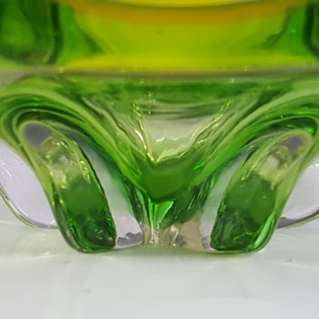 Cristallo Venezia Murano Green & Yellow Sommerso Glass Vintage Bowl