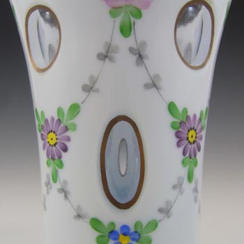 Crystalex Czech Enamelled Lilac & White Overlay / Cut Glass Vase