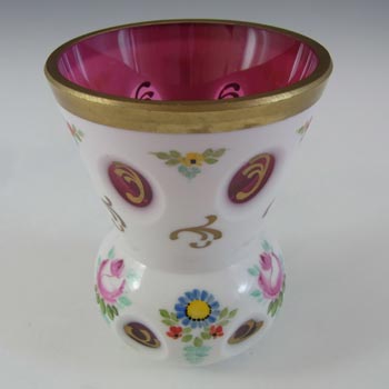 Crystalex Czech Enamelled Pink & White Overlay / Cut Glass Vase