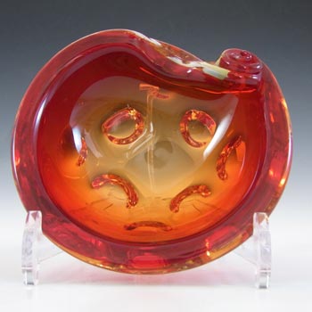 Murano Vintage Red & Amber Glass Dimpled Shell Bowl