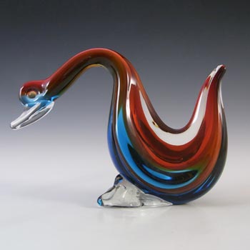 Murano Red & Blue Sommerso Glass Duck or Swan Sculpture