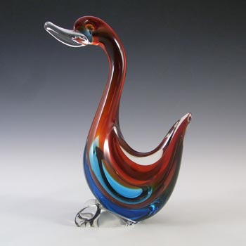 Murano Red & Blue Sommerso Glass Duck or Swan Figurine