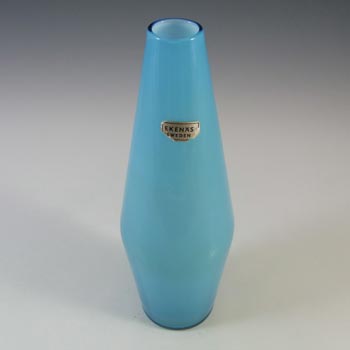 LABELLED Ekenas Swedish Blue Retro Cased Glass Vase