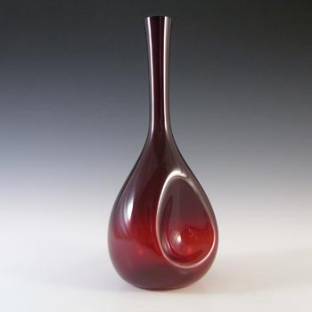Elme Scandinavian Red Glass Dimpled Vase by Gunnar Ander