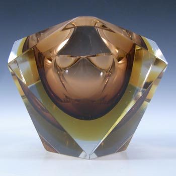Murano Faceted Brown & Amber Sommerso Glass Vintage Block Bowl