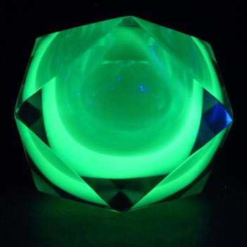 Murano Faceted Blue & Uranium Green Sommerso Glass Block Bowl