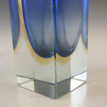 Murano Faceted Blue & Amber Sommerso Glass Vintage Block Vase