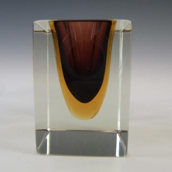 Murano Faceted Brown & Amber Sommerso Glass Block Bowl