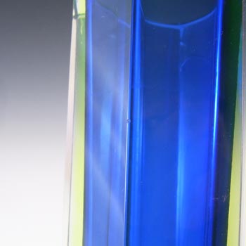 Murano Faceted Blue & Uranium Green Sommerso Glass Block Vase