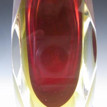 Murano Faceted Red & Amber Sommerso Glass 8 Inch Block Vase
