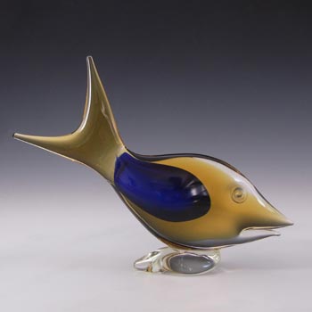 (image for) Murano Vintage Blue & Amber Sommerso Glass Fish Figurine