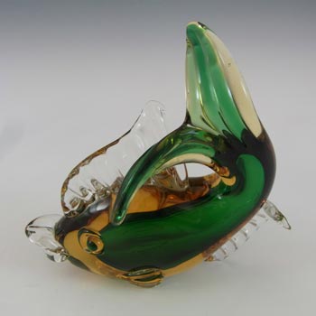 Artistica Murano CCC Vintage Green & Amber Sommerso Glass Fish Sculpture