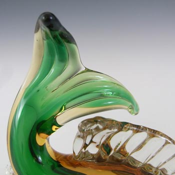 Artistica Murano CCC Vintage Green & Amber Sommerso Glass Fish Sculpture