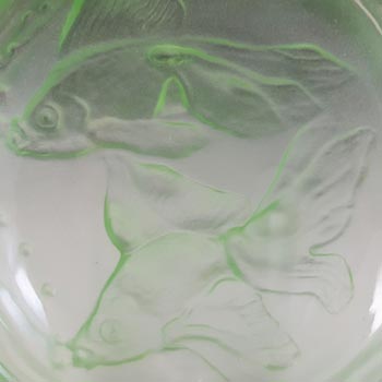 Art Deco Frosted Green Glass Fish Pin Dish / Bowl