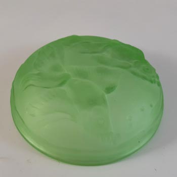 Art Deco Frosted Green Glass Fish Pin Dish / Bowl