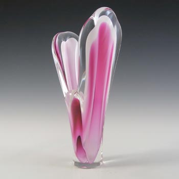 SIGNED Flygsfors Coquille Pink Glass Vase by Paul Kedelv