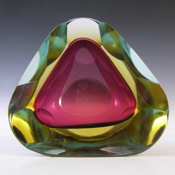 Murano Pink & Amber Sommerso Faceted Cased Glass Geode Bowl
