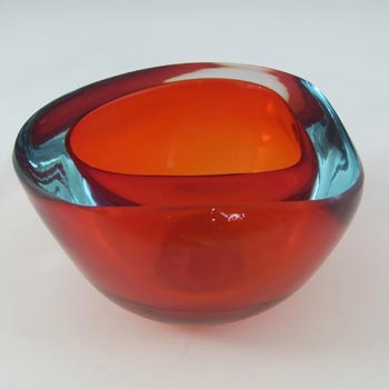 Murano Red & Blue Sommerso Cased Glass Geode Bowl