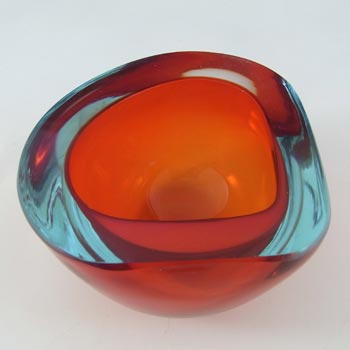 Murano Red & Blue Sommerso Cased Glass Geode Bowl