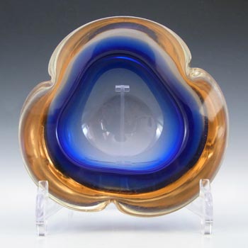 Murano Geode Blue & Amber Sommerso Glass Triangle Bowl